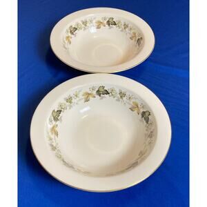 VTG Royal Doulton Larchmont Rimmed Serving Bowls (2)  10' Leaves Flowers TC1019
